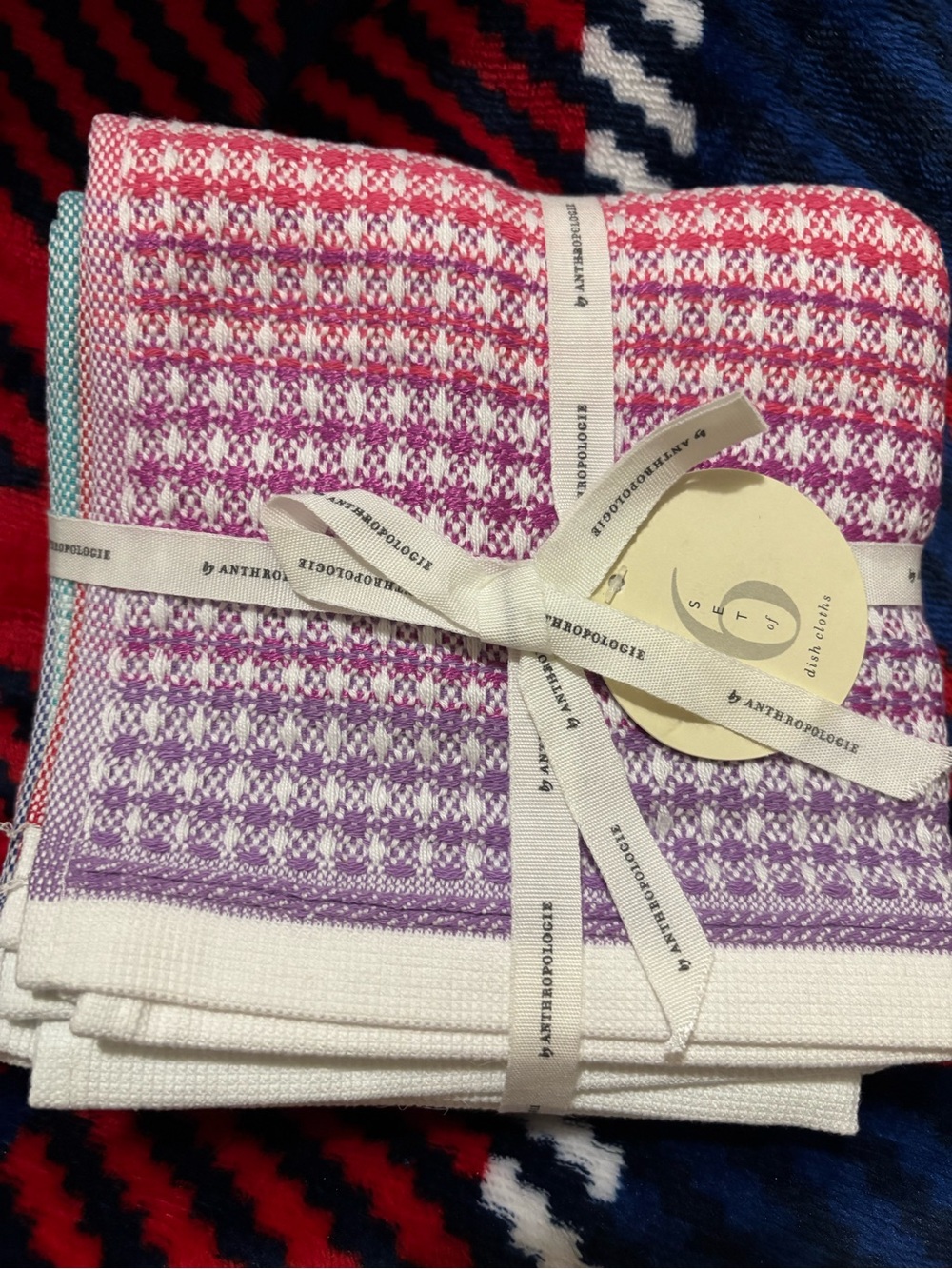 NWT Anthropologie Beautiful Multi Gradient Waffle Weave Dish 6 Pack Cloth Set